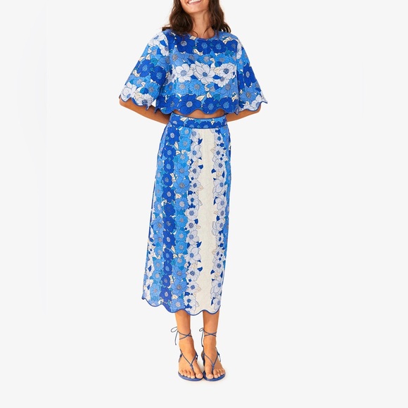 NWT- Farm Rio Blue Floral Crop Top - Picture 4 of 5